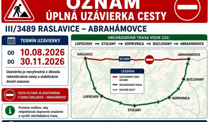 Fotka - !!! OZNAM - ÚPLNÁ UZÁVIERKA CESTY !!!